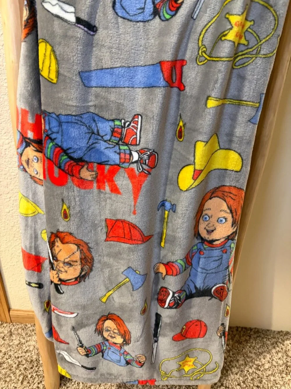 Chucky Child's Play Plush Blanket Full Queen 90x90 Horror Halloween NWT
